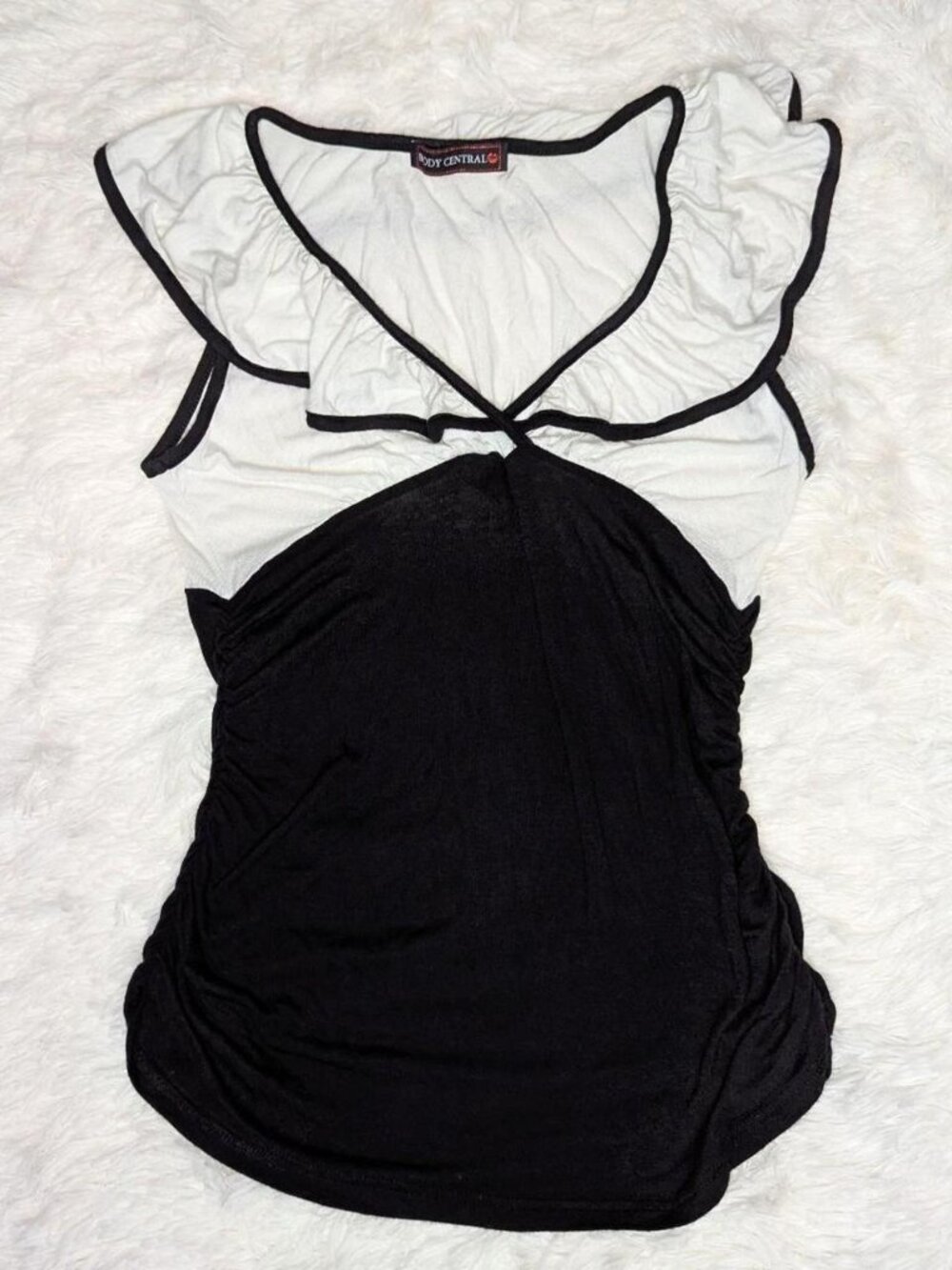 Black and white ruffled top